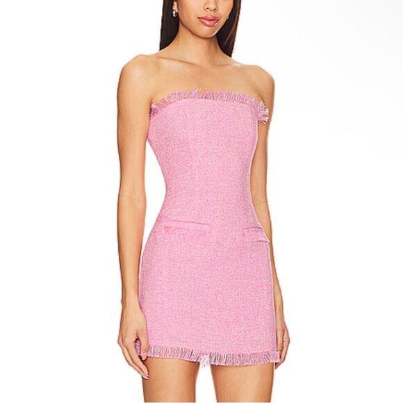 More To Come Houda Pink Strapless Mini Dress tweed Revolve NWT S - Picture 2 of 8